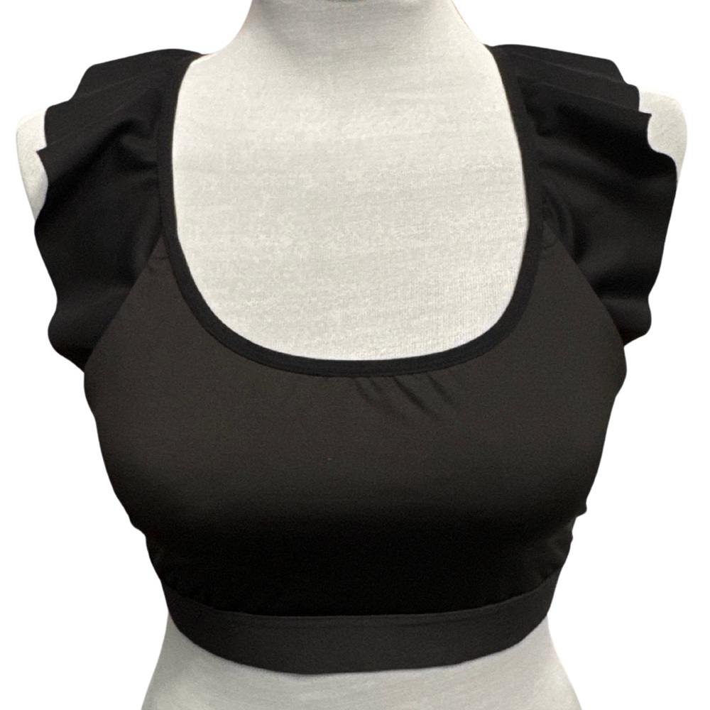 Victoria Sport Black Ruffle Shoulder Sports Bra Top XL
